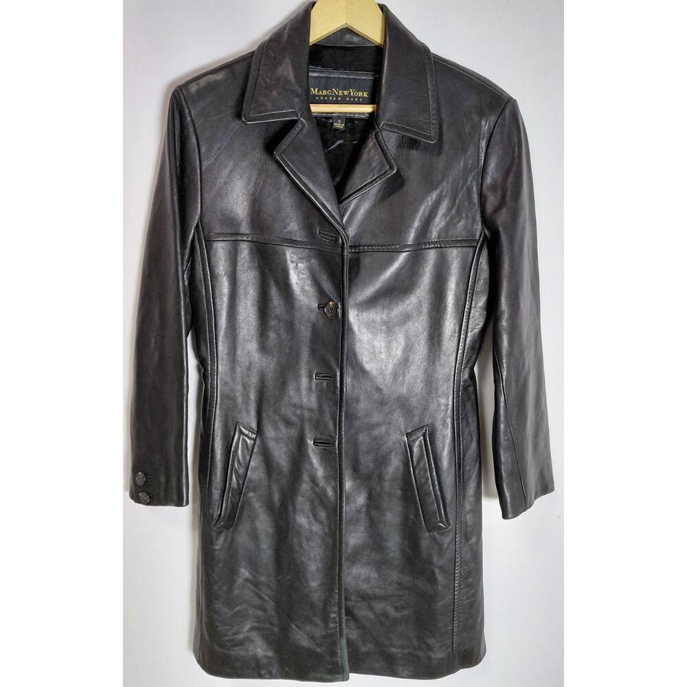 Marc New York Andrew Leather New York Coat Black Solid Long Size S